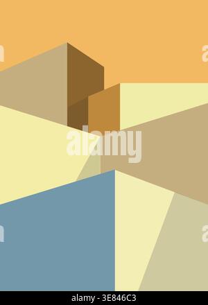 Illustrazione composizione forme geometriche astratte in materiale piatto a toni caldi Illustrazione Vettoriale