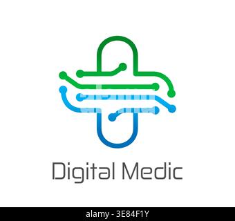 Icona o simbolo della tecnologia sanitaria digitale Illustrazione Vettoriale