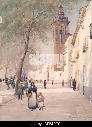Una strada a Siviglia, 1900-1924. Secondo la leggenda greca Siviglia fu fondata da Ercole su sei colonne di pietra. Le prove archeologiche suggeriscono tuttavia che Siviglia era davvero un insediamento della prima età del bronzo. Foto Stock