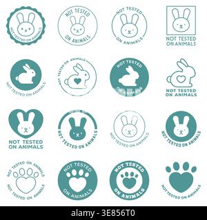 Cruelty Free non testato su distintivi animali con icone Bunny e Paw in Green Minimal Style Vector Illustration Illustrazione Vettoriale
