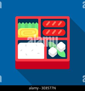 Scatola Bento con salsiccia Tamagoyaki di riso e illustrazione di Tofu Vector Illustrazione Vettoriale
