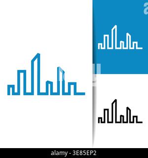 Il logo dei grattacieli, pulito e moderno, presenta elementi geometrici dello skyline cittadino, ideale per immobili, costruzioni, architettura e marchi urbani Illustrazione Vettoriale