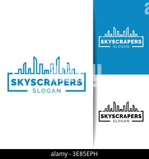 Il logo dei grattacieli, pulito e moderno, presenta elementi geometrici dello skyline cittadino, ideale per immobili, costruzioni, architettura e marchi urbani Illustrazione Vettoriale