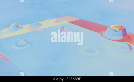 Scena astratta colorata in morbido blu pastello, rosa e giallo, con ondulazioni lisce, forme arrotondate, e sfumature delicate che creano un sogno, Foto Stock
