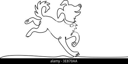 Buon cane correre e saltare. Stile di disegno a una linea continua. Illustrazione Vettoriale