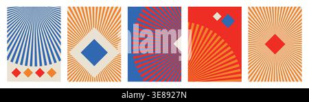 Set di poster astratti in stile Bauhaus. Collezione di copertine minimaliste vettoriali brutaliste. Illustrazione Vettoriale