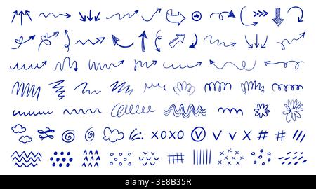 Doodle di elementi di disegno di script diversi Illustrazione Vettoriale