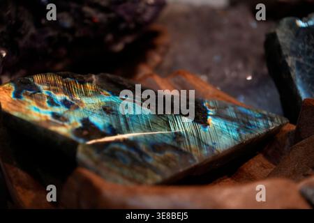 una pietra di labradorite dettaglio ravvicinato Foto Stock