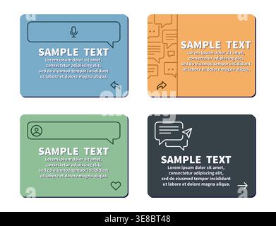 Colorato linguaggio Bubble UI Elements Chat Box Template con simboli di social media per la progettazione Web Illustrazione Vettoriale