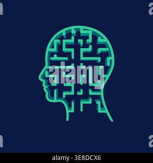 concetto di mente e intelletto o di storming cerebrale, grafico della testa dell'uomo combinato con labirinto Illustrazione Vettoriale