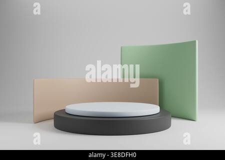 Podio in pietra con sfondo geometrico verde e beige Foto Stock