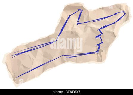 Punta il dito scarabocchiare disegnando su un pezzo di cartone arruolato dell'artigianato per indicazioni stradali, navigazione, mostra varie direzioni. Sagoma di ritaglio vettoriale Illustrazione Vettoriale