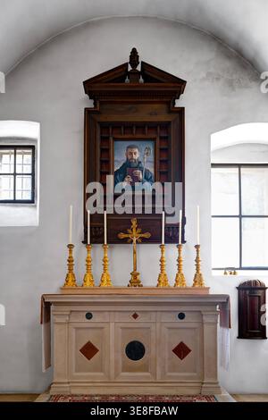 Cappella dell'Abbazia di San Benedetto sul Monte, detta anche Abbazia di San Benedetto in Monte. Norcia, Perugia, Italia Foto Stock
