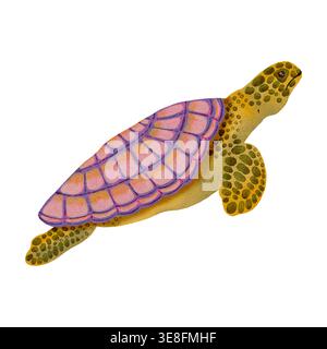Illustrazione ad acquerello della tartaruga marina. Animale marino tropicale. Illustrazioni luminose, adatte per viaggi in mare, allegri disegni estivi, tessuti, somme Foto Stock