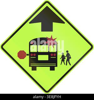 Segnale di avvertimento scolastico degli Stati Uniti: Fermata scuolabus davanti Foto Stock