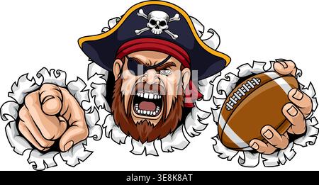 Pirate American Football Ball Sports Team Mascot Illustrazione Vettoriale