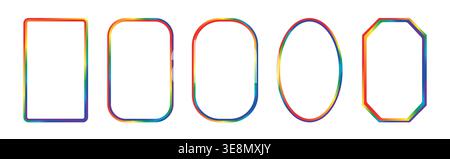 Set cornici colore sfumatura. Simpatico sfondo per bambini. Sfocatura decorativa bordi trasparenti con gradazione colore arcobaleno. Cornici Vector Aura Glow per poster Y2K, feste per bambini e banner Holi Festival. Illustrazione Vettoriale