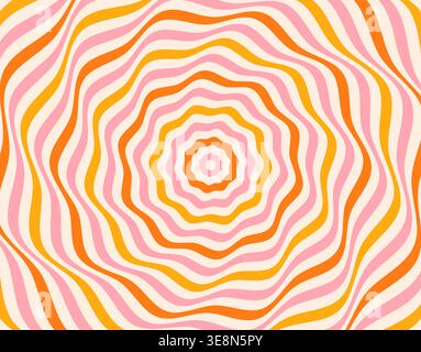 Sfondo geometrico vettoriale concentrico floreale con colori rosa, arancione e giallo, linee ondulate estive motivo ottico a illusione per poster e volate Illustrazione Vettoriale