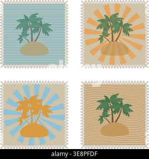 Set di francobolli estivi tropicali grunge e con spazio per il testo all'interno Illustrazione Vettoriale