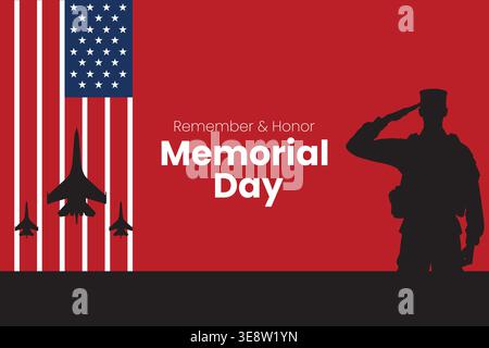 Sfondo del Minimal Memorial Day con elementi della bandiera americana, che onorano gli eroi caduti con rispetto e patriottismo Illustrazione Vettoriale