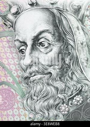 Carlo IV, Imperatore Sacro Romano ritratto da denaro ceco - Koruna Foto Stock