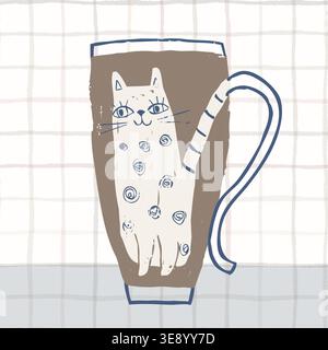 Tazza di caffè vettoriale con illustrazione artistica per prodotti da caffè e panetteria, design di marketing e branding, confezioni di caffè Illustrazione Vettoriale
