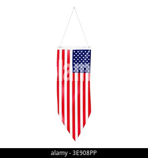 Bandiera a pennant singolo degli Stati Uniti su vettore realistico stringa. Bandiera americana del tessile appesa Illustrazione Vettoriale