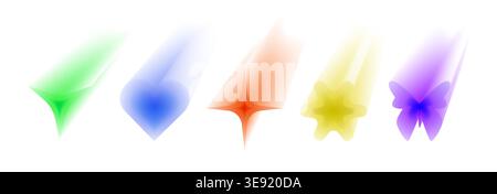 Icone di aura estetica Y2K con forme sfumate e colore neon, stelle olografiche vettoriali astratte 3d, fiori isolati su sfondo bianco. Design retrò anni '2000 con soffice sfocatura, farfalla e cuore luminosi Illustrazione Vettoriale