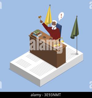 Illustrazione concettuale del vettore piatto isometrico 3D di giudice, giudizio e punizione Foto Stock