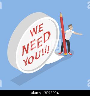 Illustrazione concettuale del vettore piatto isometrico 3D di We Need You, unisciti al nostro team Foto Stock