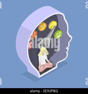 Illustrazione concettuale del vettore piatto isometrico 3D delle fasi di emozione, indicatore del livello di sollecitazione Foto Stock