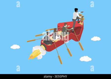 Illustrazione vettoriale piatto isometrico 3D della leadership, successo del lavoro di squadra Foto Stock