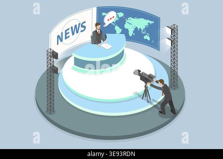 Illustrazione concettuale del vettore piatto isometrico 3D di notizie, trasmissione televisiva Foto Stock