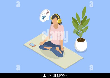 Illustrazione concettuale del vettore piatto isometrico 3D di meditazione, musicoterapia Foto Stock