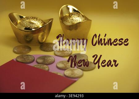 Auguri di buon anno cinese con sfondo decorativo natalizio cinese Foto Stock