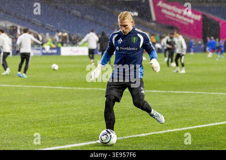 Seattle, Washington, Stati Uniti. 15 aprile 2026. 15 aprile 2026; Seattle, Washington, USA; il portiere dei Seattle Sounders Andrew Thomas #26 si scalda prima della partita Seattle Sounders vs Tigres nella CONCACAF Champions Cup al Lumen Field.credito obbligatorio: Melissa Levin - Zuma Press (Credit Image: © Melissa Levin/ZUMA Press Wire) SOLO PER USO EDITORIALE! Non per USO commerciale! Foto Stock