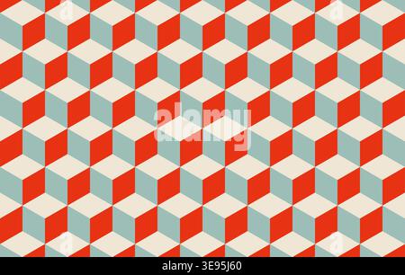 Pattern geometrico 3D con cubi rossi e arancioni. Illustrazione vettoriale. Illustrazione Vettoriale