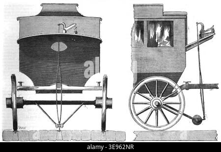 John Haworth (1791–1866) è stato un inventore inglese noto per il suo lavoro sui primi perambulatori, un precursore dei moderni passeggini. Questa fotografia, datata 1861, mostra un raccolto o un primo piano di un perambulatore Haworth. L'immagine d'archivio evidenzia il design di questa invenzione dell'inizio del XIX secolo, un passo importante nell'evoluzione dei dispositivi per la mobilità dei bambini. Foto Stock