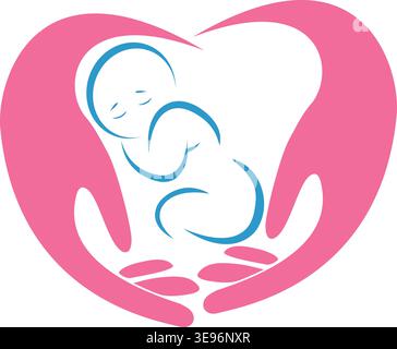 Due mani e logo del bambino, mano, bambino, bambino, logo Illustrazione Vettoriale