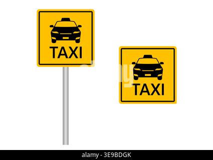 Cartello parcheggio taxi. Servizio taxi. Illustrazione vettoriale isolata su sfondo bianco. Illustrazione Vettoriale