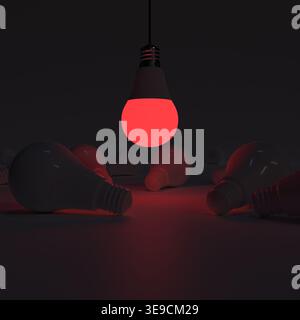 Una delle lampadine (capovolte) che si accende tra le lampadine di spegnimento (blu) Foto Stock