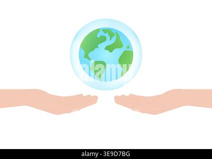 Concetto Save Water or Save the World. Una goccia di acqua e mondo. Giornata mondiale dell'acqua e giornata ambientale. Illustrazione vettoriale. Illustrazione Vettoriale