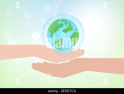 Concetto Save Water or Save the World. Una goccia di acqua e mondo. Giornata mondiale dell'acqua e giornata ambientale. Illustrazione vettoriale. Illustrazione Vettoriale