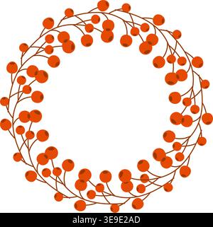 Corona festiva fatta di bacche e ramoscelli di rowan rosso brillante. Ideale per l'autunno, l'inverno, le vacanze, il Natale, il biglietto d'auguri e l'arredamento rustico. Immagine vettoriale Illustrazione Vettoriale