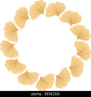 Graziosa corona autunnale con foglie gialle di ginkgo. Cornice autunnale per biglietti d'auguri, poster e design stagionale.illustrazione vettoriale Illustrazione Vettoriale