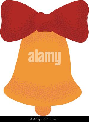 Campana di Natale dorata con nastro rosso. Ornamento natalizio per il design natalizio, decorazioni stagionali e allegre illustrazioni invernali. Illustrazione vettoriale Illustrazione Vettoriale