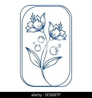 Distintivo decorativo floreale minimalista con motivo floreale e motivo floreale blu Illustrazione Vettoriale