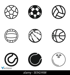 Set di icone delle palline sportive, illustrazione vettoriale Illustrazione Vettoriale