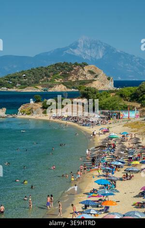 Megali Ammos Beach e Blue Lagoon, Ammouliani, Grecia Foto Stock