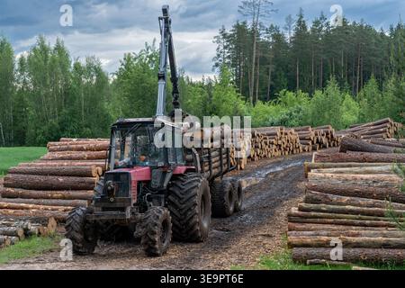 Trattore spedizioniere caricato con i registri Foto Stock